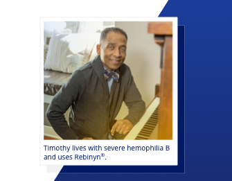 A man named Timothy sits at the piano and smiles.