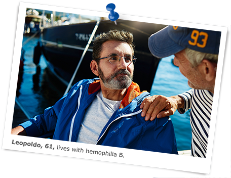 Leopoldo, who lives with hemophilia B, talks to his friend