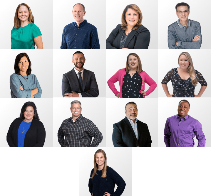 Collage of people around the text 