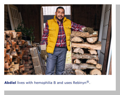 Abdiel lives with hemophilia B and uses Rebinyn®