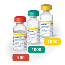 3 different Rebinyn® vials with peel-off labels