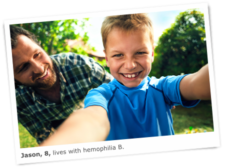 Jason, who lives with hemophilia B, plays with his dad