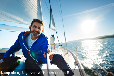 Leopoldo, who lives with hemophilia B, and is sailing